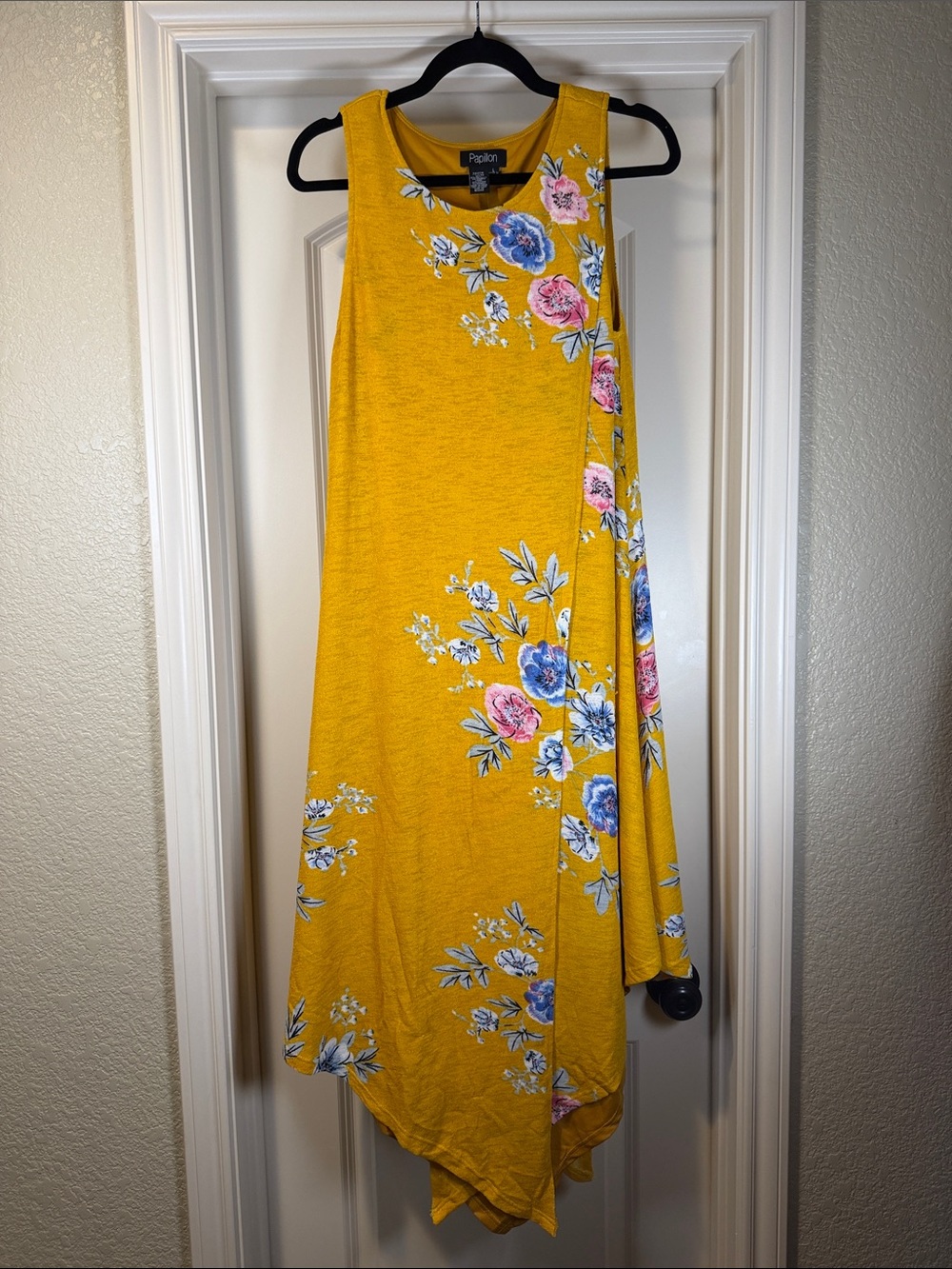 Papillon Blanc Mustard Yellow Floral Asymmetrical Tank Dress